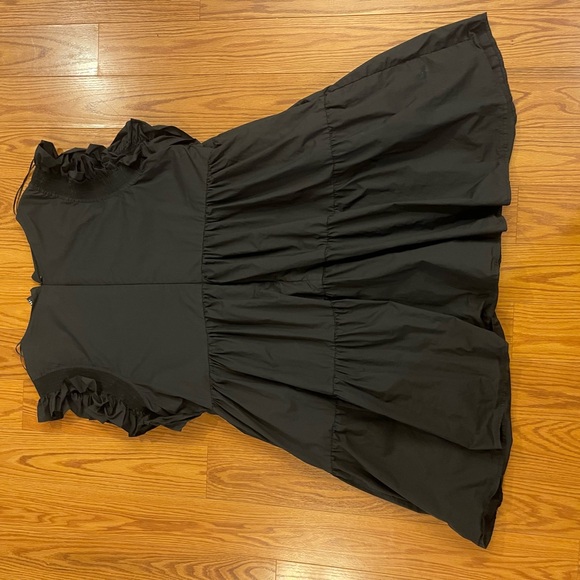 English Factory‎ Black Ruffle Mini Dress 2X 100% Cotton Smocking Square Neck - Picture 11 of 11